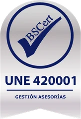 Sello UNE 420001, gestión de asesorías, certificado por BSCert